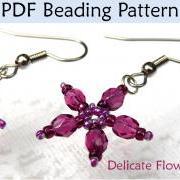 Flower Earrings Beading Pattern PDF, Beading Instructions, Tutorials, Jewelry Beading Tutorials, Patterns, Flower Wedding Jewerly