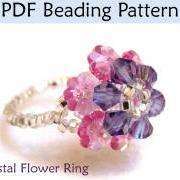 Beading Pattern Tutorial Beaded Ring Crystal Flower Beadstitching PDF