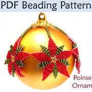 Poinsettia Ornament PDF Beading Pattern Christmas Holiday Decor #2962