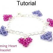 Beading Tutorial Heart Bracelet, Crystal Hearts Beading Pattern Valentines Jewelry, Beaded Hearts, Crystal Charms Heart Charm Bracelet #4611