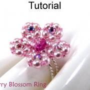 Beading Tutorial Pattern Ring - Crystal Stretch Flower Jewelry - Simple Bead Patterns - Cherry Blossom Ring #5207