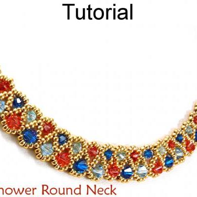 Jewelry Making Necklace Round Neck Beading Tutorial Pattern Crystal Swarovski Seed Bead Handmade Jewerly Beaded PDF Instructions #11708