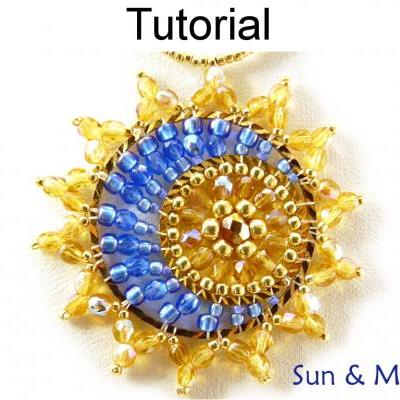 Jewelry Making Beading Tutorial Pattern Pendant Necklace Sun and Moon Crescent Brick Stitch Circular Round Large Beaded Beautiful #11778