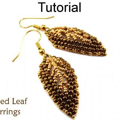 Beading Tutorial Pattern Beaded Earrings - Diagonal Peyote Stitch Russian Leaf - Simple Bead Patterns - Gilded Leaf Earrings #9523