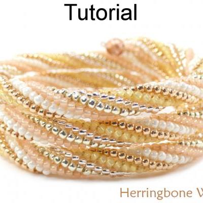 Beading Tutorial Pattern - Tubular Memory Wire Bracelet - Twisted Herringbone Stitch - Simple Bead Patterns - Herringbone Wrap #18598