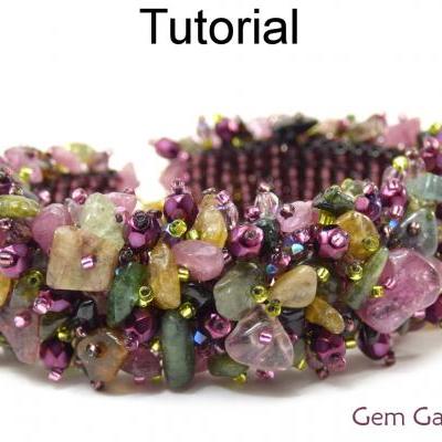 Beading Tutorial Bracelet Pattern - Gemstone Chip Fringe Cluster Bracelet - Fringe Square Stitch - Simple Bead Patterns - Gem Garden #19559