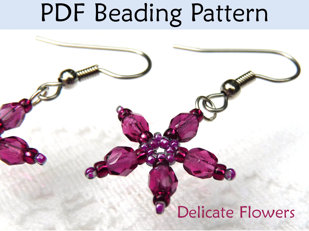 Flower Earrings Beading Pattern Pdf, Beading Instructions, Tutorials, Jewelry Beading Tutorials, Patterns, Flower Wedding Jewerly #431