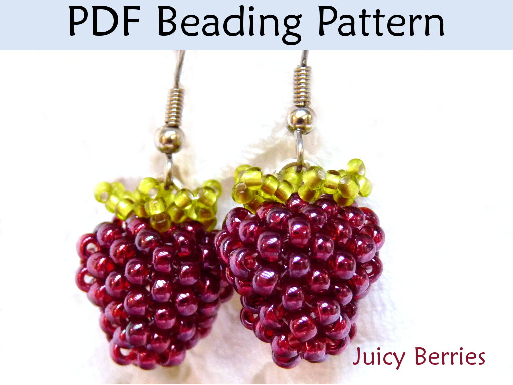 Beading Pattern Tutorial Earrings - Beaded Blackberry Raspberry Jewelry - Juicy Berries #1408