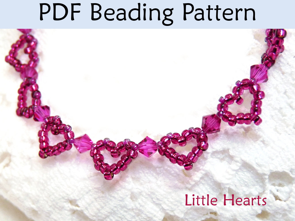 Beading Tutorial Pattern Bracelet - Beaded Heart Jewelry - Simple Bead Patterns - Little Hearts #1159