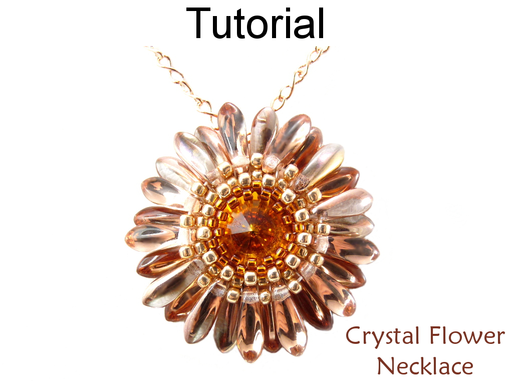 Beading Tutorial Pattern Flower Pendant Necklace - Circular Peyote - Simple Bead Patterns - Crystal Flower Necklace #466
