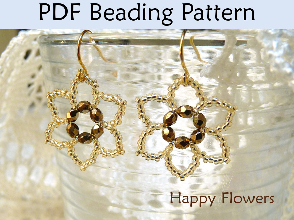 Beading Tutorial Pattern Earrings - Flower Jewelry - Simple Bead Patterns - Happy Flowers #417
