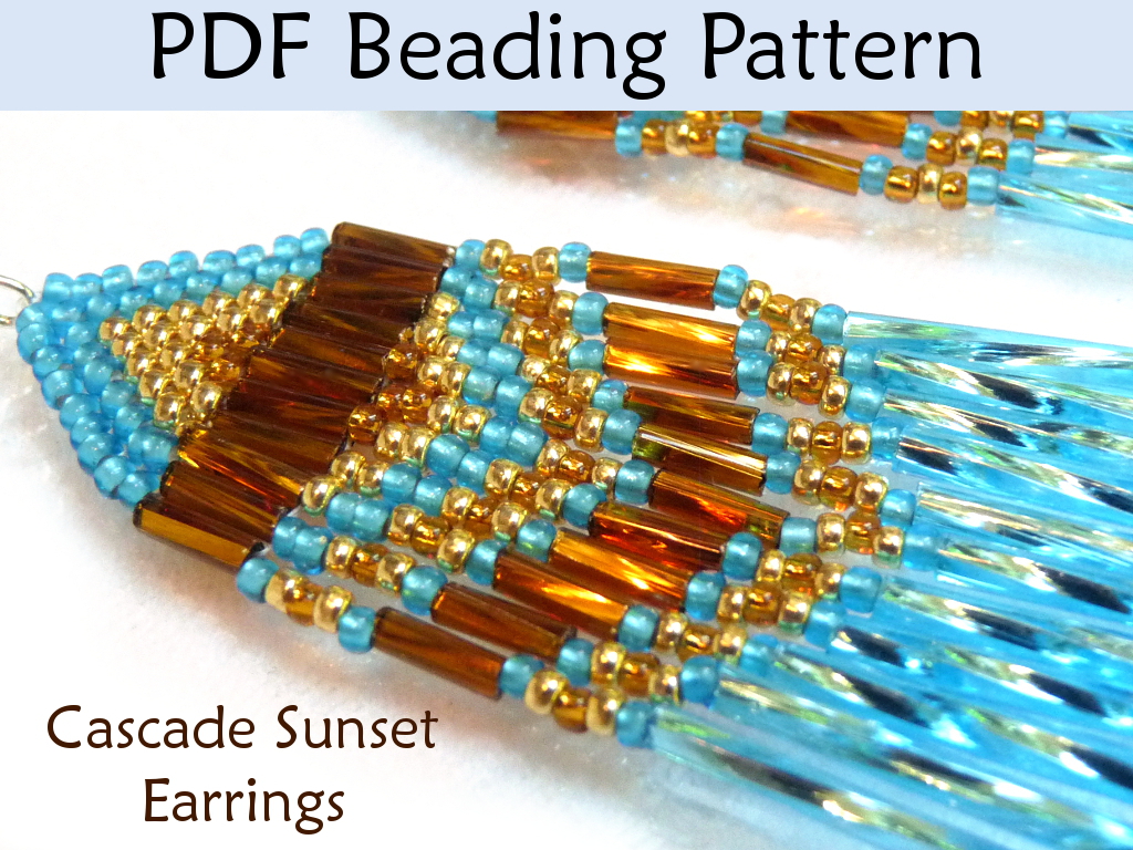 Beading Tutorial Pattern Earrings - Brick Stitch - Simple Bead Patterns - Cascade Sunset Earrings #1672