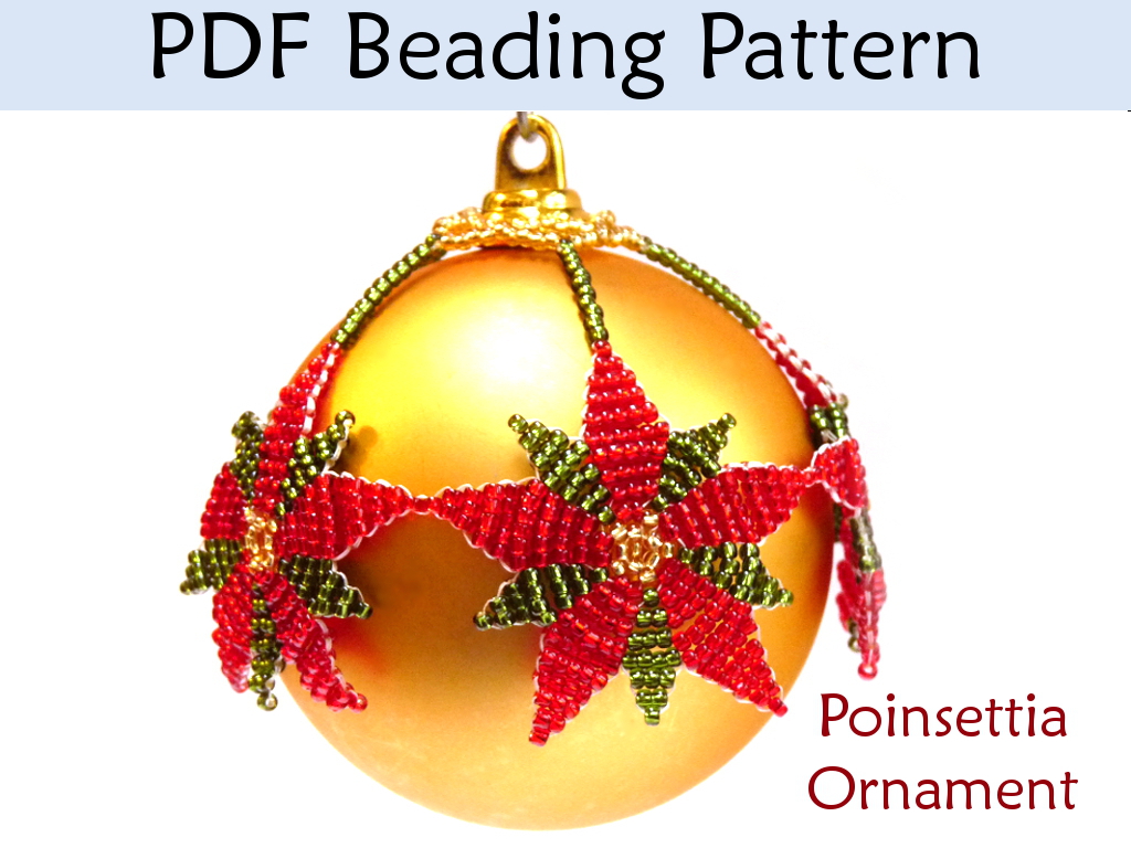 Beading Pattern Tutorial Christmas Ornament - Beadweaving - Simple Bead Patterns - Poinsettia Ornament #2962