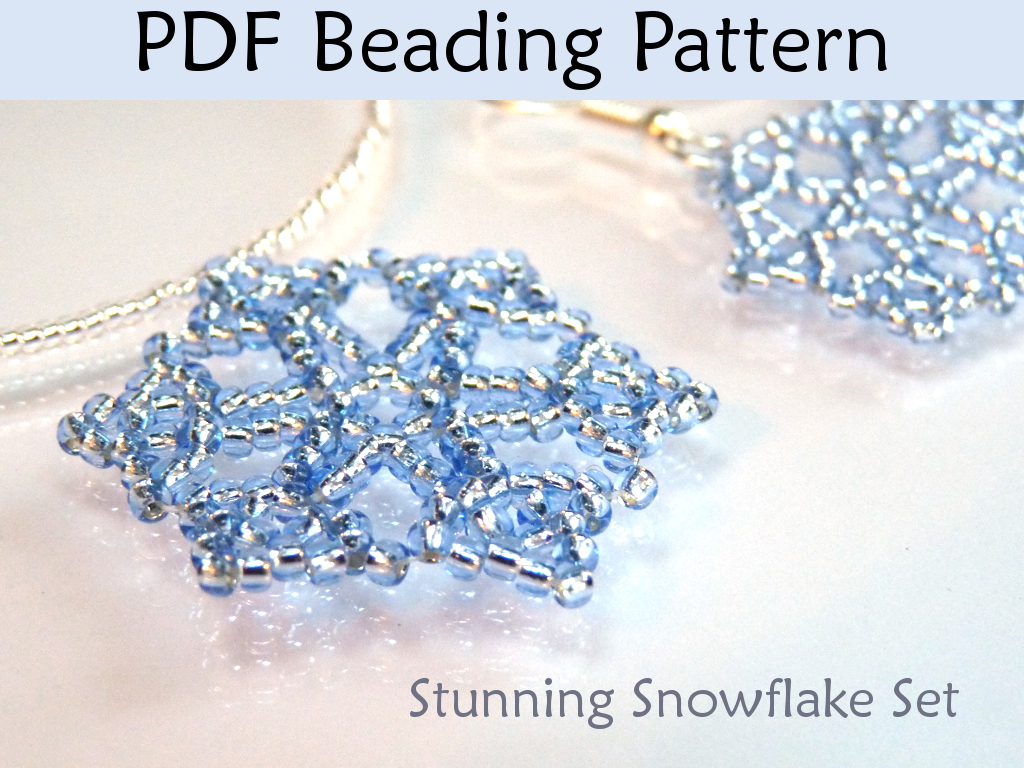 Stunning Snowflake Necklace Earring Set Pdf Beading Pattern #3038