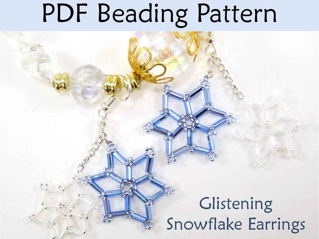 Beading Tutorial Pattern Earrings - Winter Holiday Snowflake Earrings - Simple Bead Patterns - Glistening Snowflakes #3486