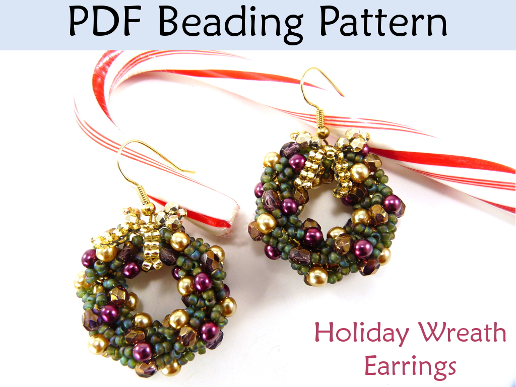 Christmas Earrings Beading Tutorial - Double Spiral Stitch - Simple Bead Patterns - Holiday Wreath Earrings #3464