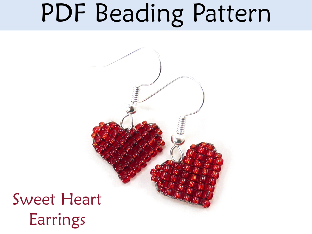 Beading Pattern Tutorial Valentines Heart Earrings - Square Stitch - Simple Bead Patterns - Sweetheart Earrings #3867