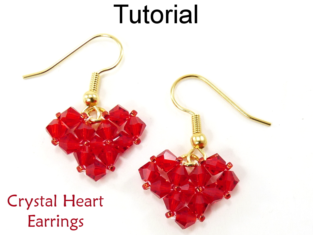 Beading Tutorial Pattern Earrings - Valentines Jewelry - Simple Bead Patterns - Crystal Heart Earrings #4593