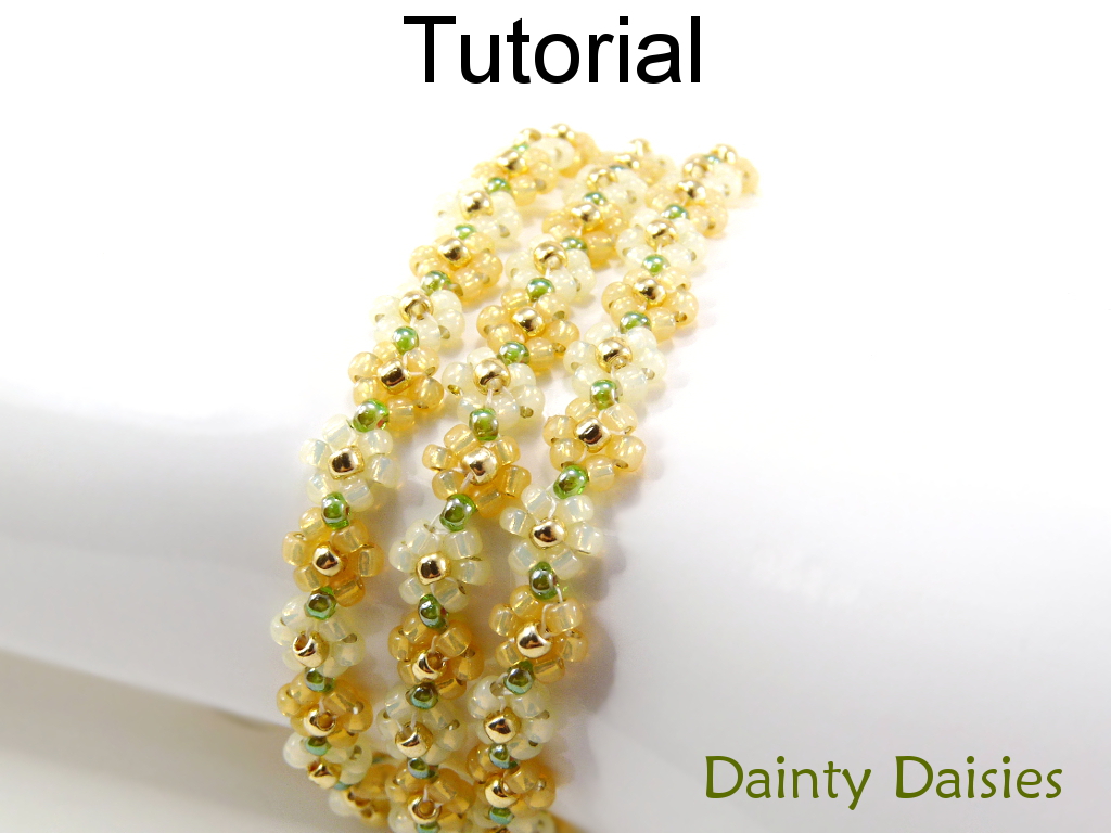 Beading Tutorial Pattern Bracelet Necklace - Daisy Chain Stitch - Simple Bead Patterns - Dainty Daisies #5173