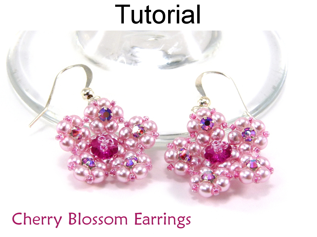 Beading Tutorial Pattern Earrings - Spring Flower Jewelry - Simple Bead Patterns - Cherry Blossom Earrings #5226