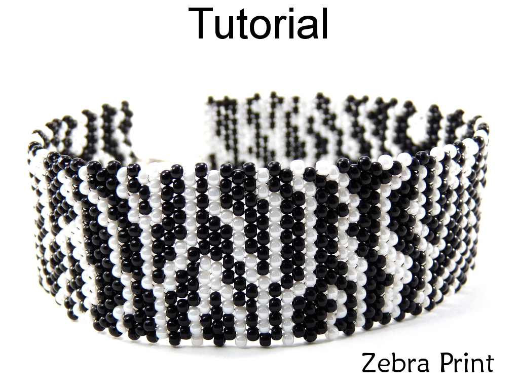 Beading Pattern Tutorial Bracelet - Brick Stitch - Simple Bead Patterns - Zebra Print #6628