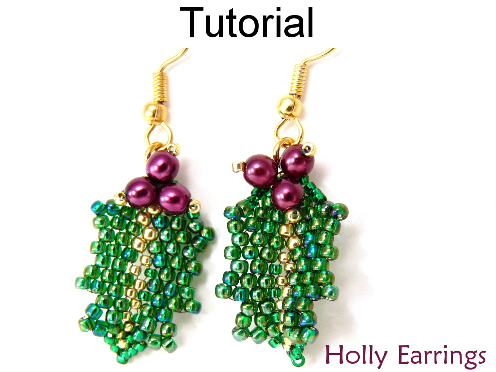Beading Tutorial Pattern Earrings - Christmas Holiday Jewelry - Holly Earrings #10001