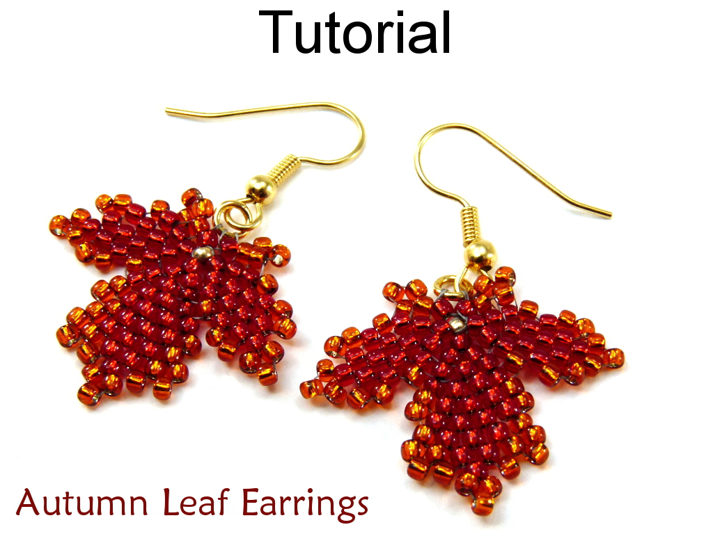 Beading Tutorial Pattern Earrings - Diagonal Peyote Stitch - Simple Bead Patterns - Autumn Leaf Earrings #10053
