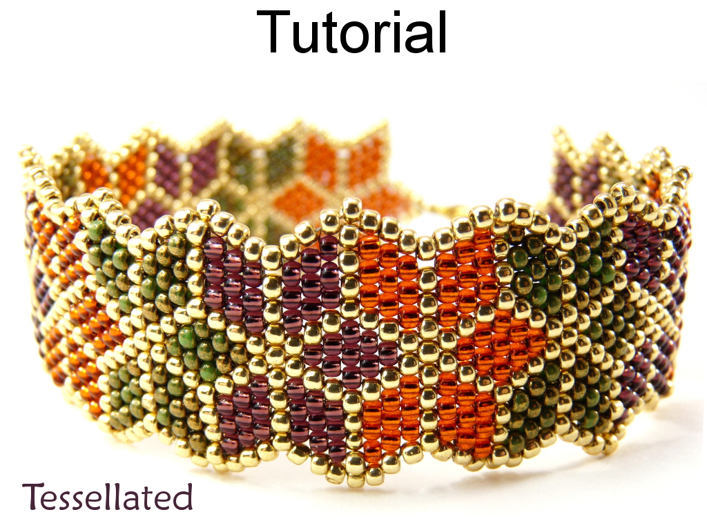 Beading Tutorial Pattern Bracelet - Brick Stitch Christmas Poinsettia Autumn Leaf Bracelet - Simple Bead Patterns - Tessellated #10068