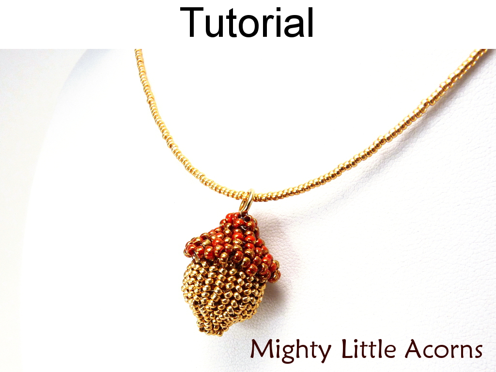 Beading Tutorial Pattern Earrings Necklace - Autumn Fall Nature Jewelry - Simple Bead Patterns - Mighty Little Acorns #10327