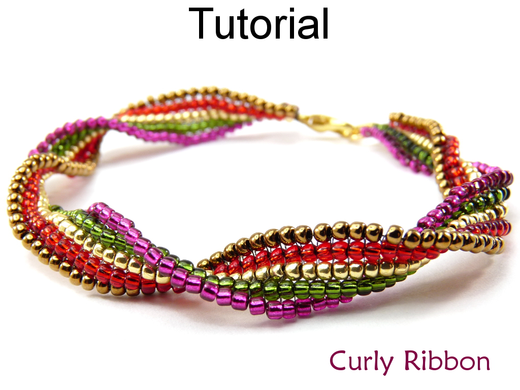 Beading Tutorial Pattern Bracelet - Square Stitch - Simple Bead Patterns - Curly Ribbon #10464