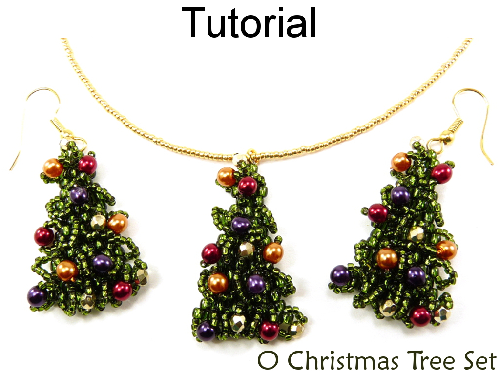 Beading Tutorial Pattern Earrings Necklace - Christmas Tree Holiday Jewelry - Simple Bead Patterns - O Christmas Tree #10870
