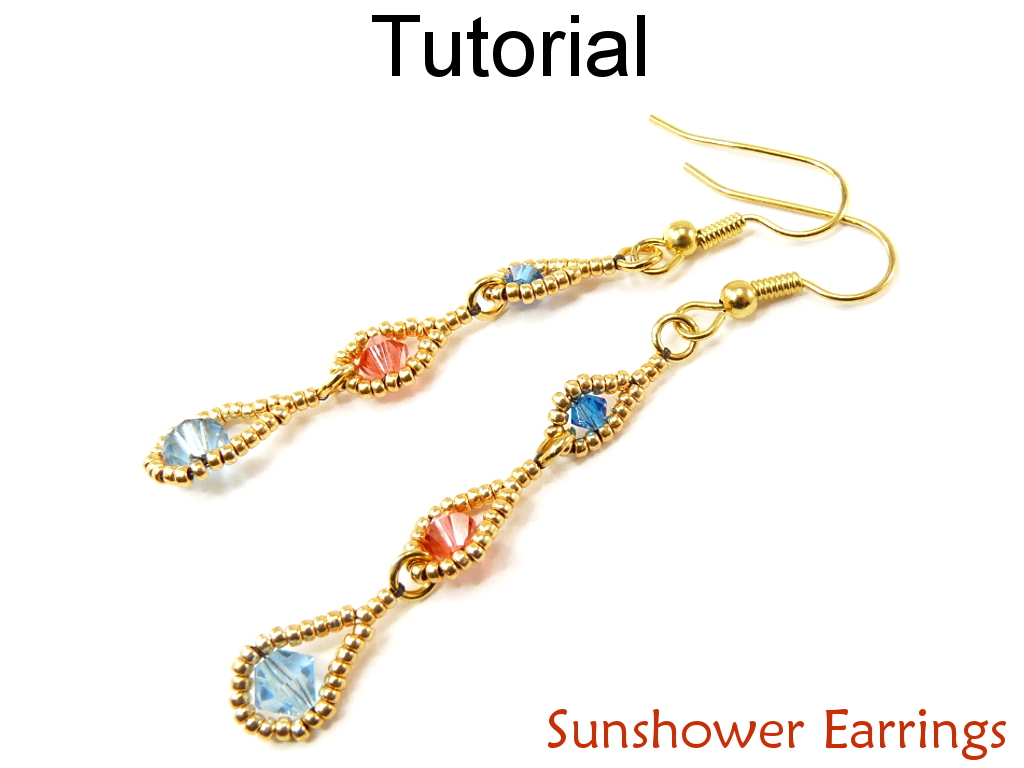 Beading Tutorial Pattern Earrings - Crystal Beadwoven Jewelry Making Instructions - Simple Bead Patterns - Sunshower Earrings #11657