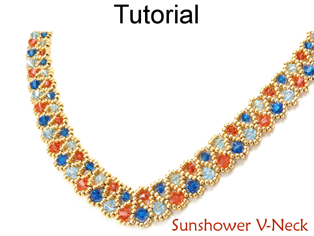 Beading Tutorial Pattern Necklace - Crystal Beadweaving Jewelry Making - Simple Bead Patterns - Sunshower V-neck #11707