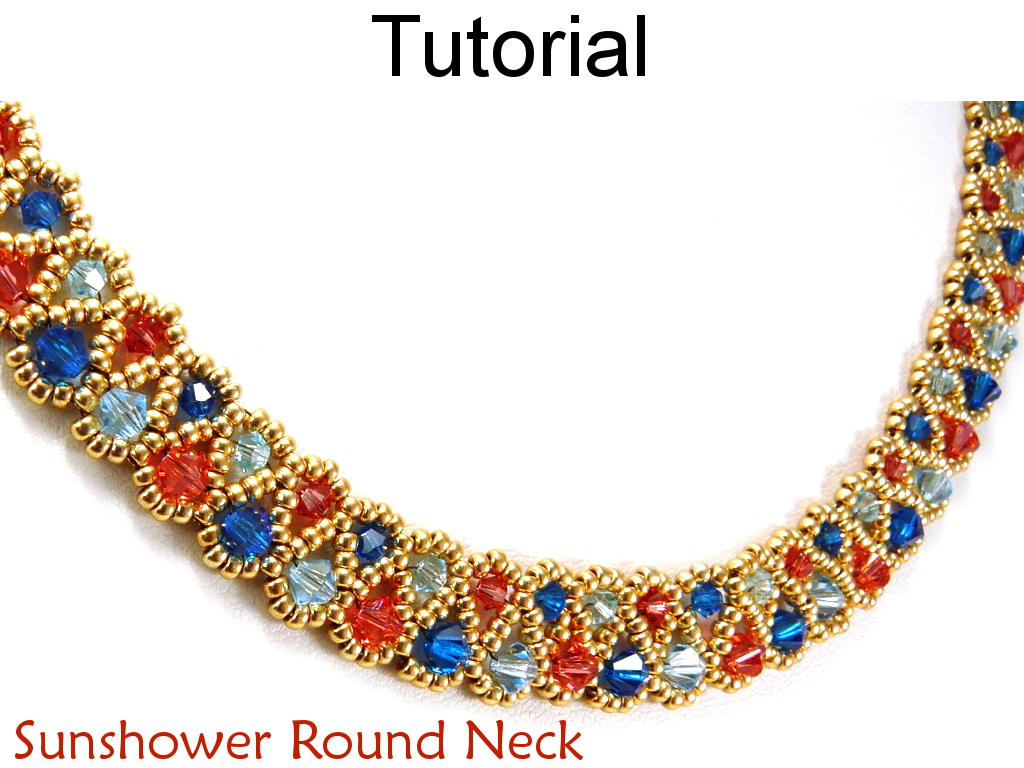 Beading Tutorial Pattern Necklace - Crystal Beadweaving Jewelry - Simple Bead Patterns - Sunshower Round Neck #11708