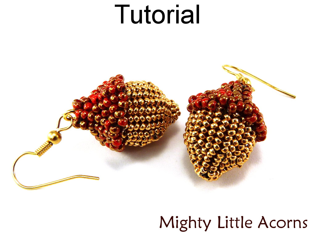 Beading Tutorial Pattern Earrings Necklace - Autumn Fall Nature Jewelry - Simple Bead Patterns - Mighty Little Acorns #10327