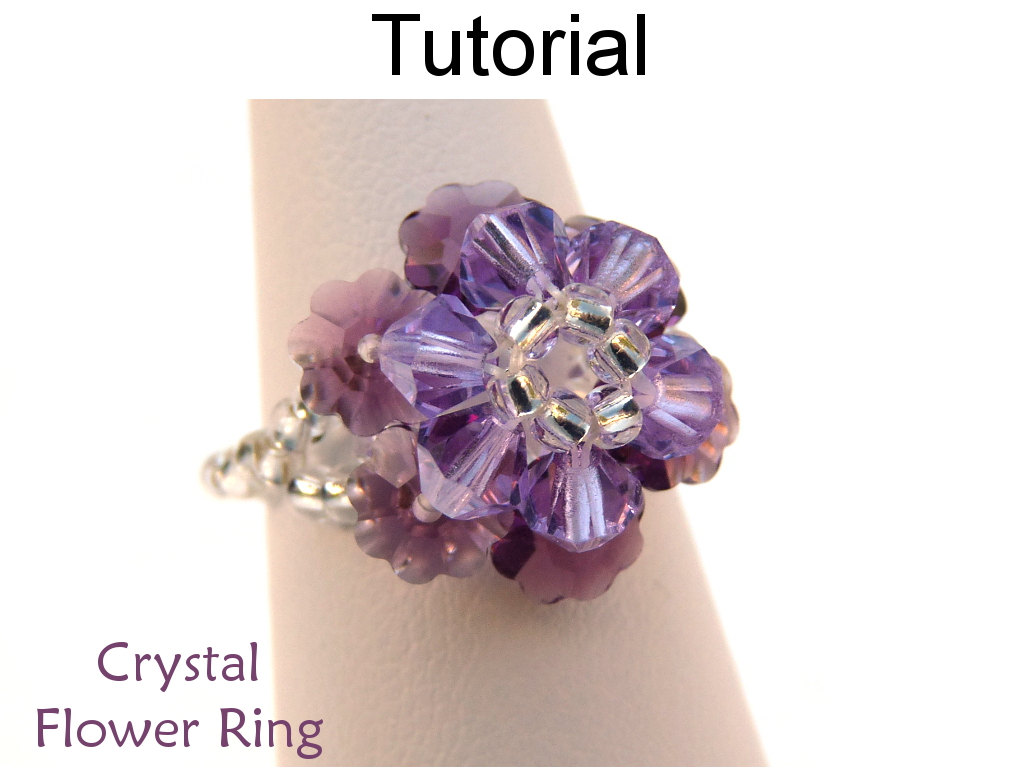 Beading Pattern Tutorial Ring - Beadweaving - Simple Bead Patterns - Crystal Flower Ring #1910