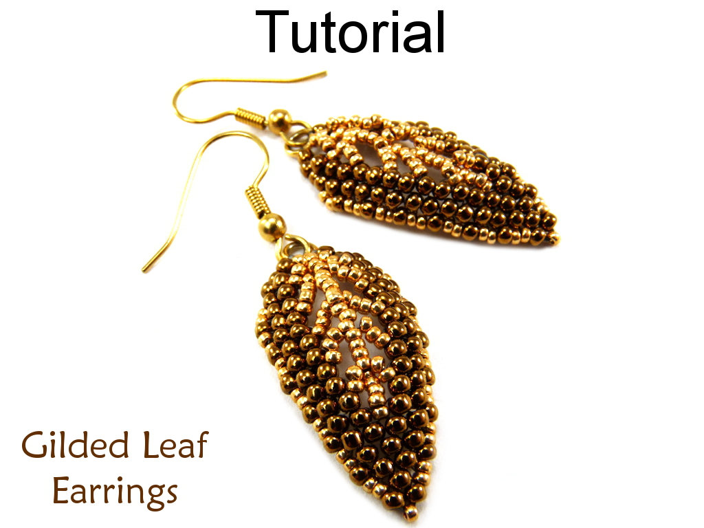 Beading Tutorial Pattern Beaded Earrings - Diagonal Peyote Stitch Russian Leaf - Simple Bead Patterns - Gilded Leaf Earrings #9523