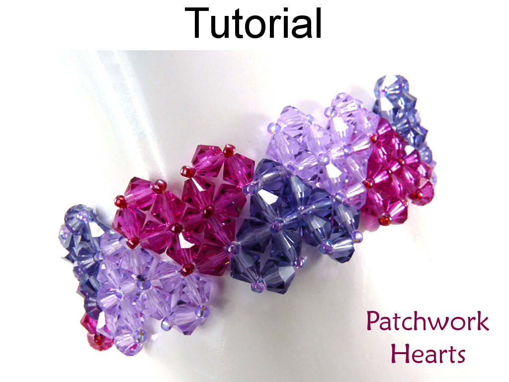 Beading Tutorial Pattern Bracelet - Crystal Valentines Jewelry - Simple Bead Patterns - Patchwork Hearts #4726