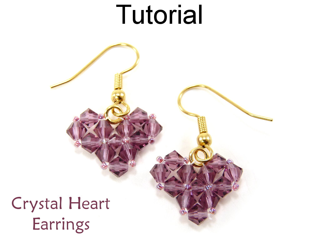 Beading Tutorial Pattern Earrings - Valentines Jewelry - Simple Bead Patterns - Crystal Heart Earrings #4593