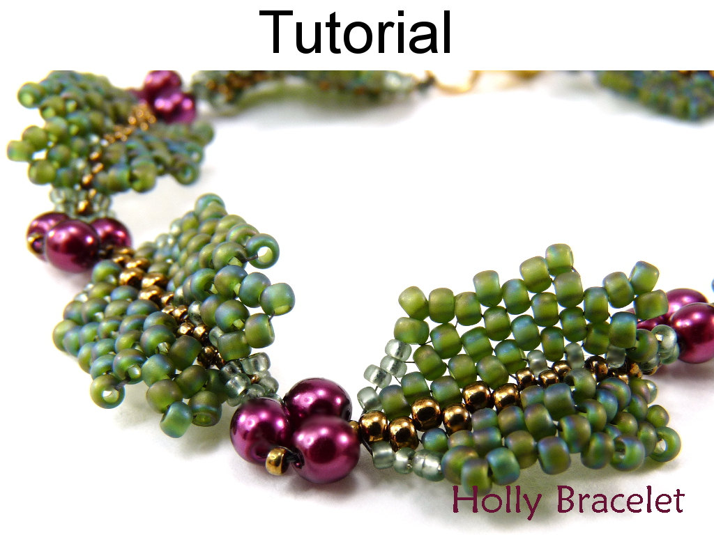 Beading Tutorial Pattern Christmas Bracelet - Peyote Stitch - Simple Bead Patterns - Holly Bracelet #9990