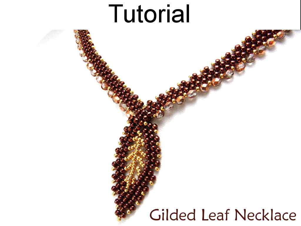 Beading Tutorial Pattern Necklace - Diagonal Peyote Stitch - Simple Bead Patterns - Gilded Leaf Necklace #9713