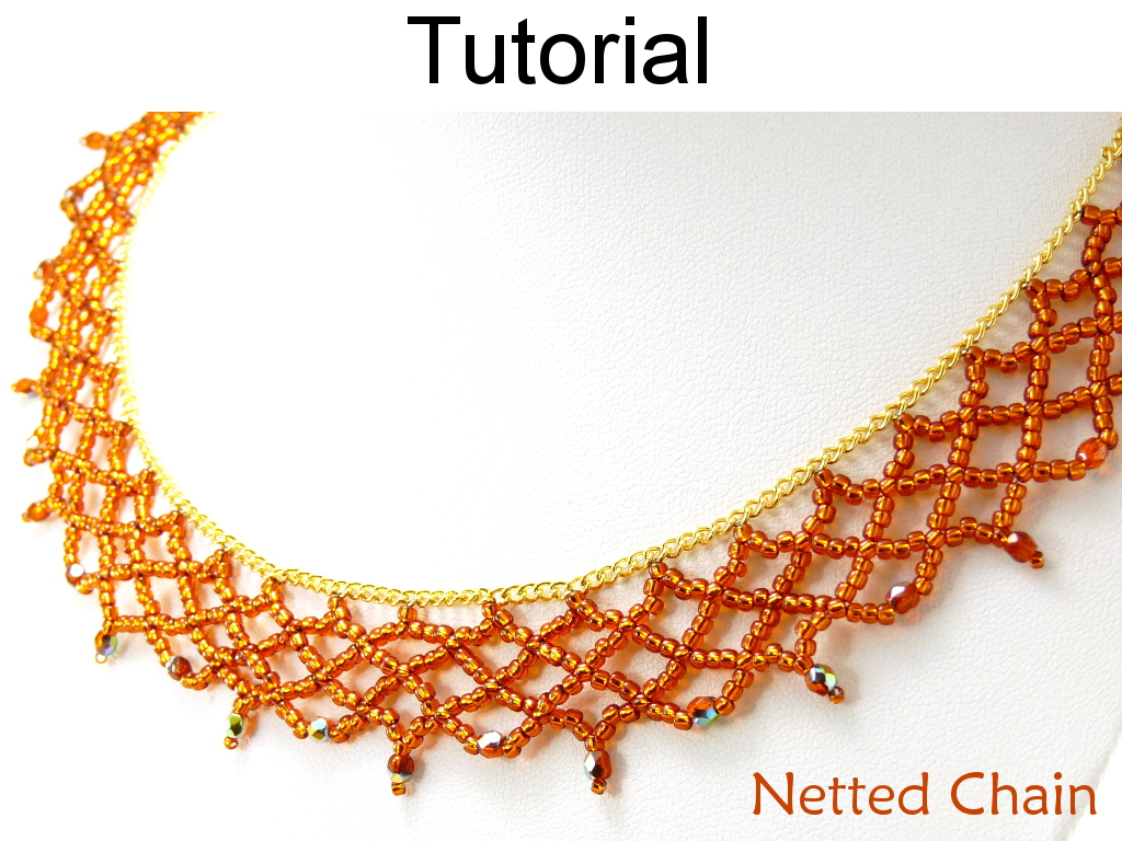Beading Tutorial Pattern Necklace - Netting Stitch - Simple Bead Patterns - Netted Chain #14385