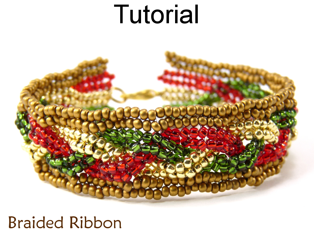 Beading Tutorial Bracelet - Herringbone Stitch - Simple Bead Patterns - Braided Ribbon #15114