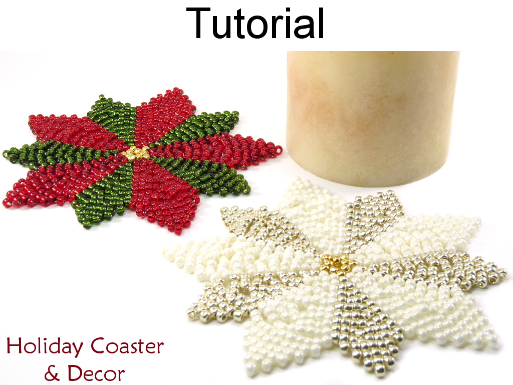 Christmas Holiday Poinsettia Snowflake Deocr - Simple Bead Patterns - Holiday Coaster and Decor #15112