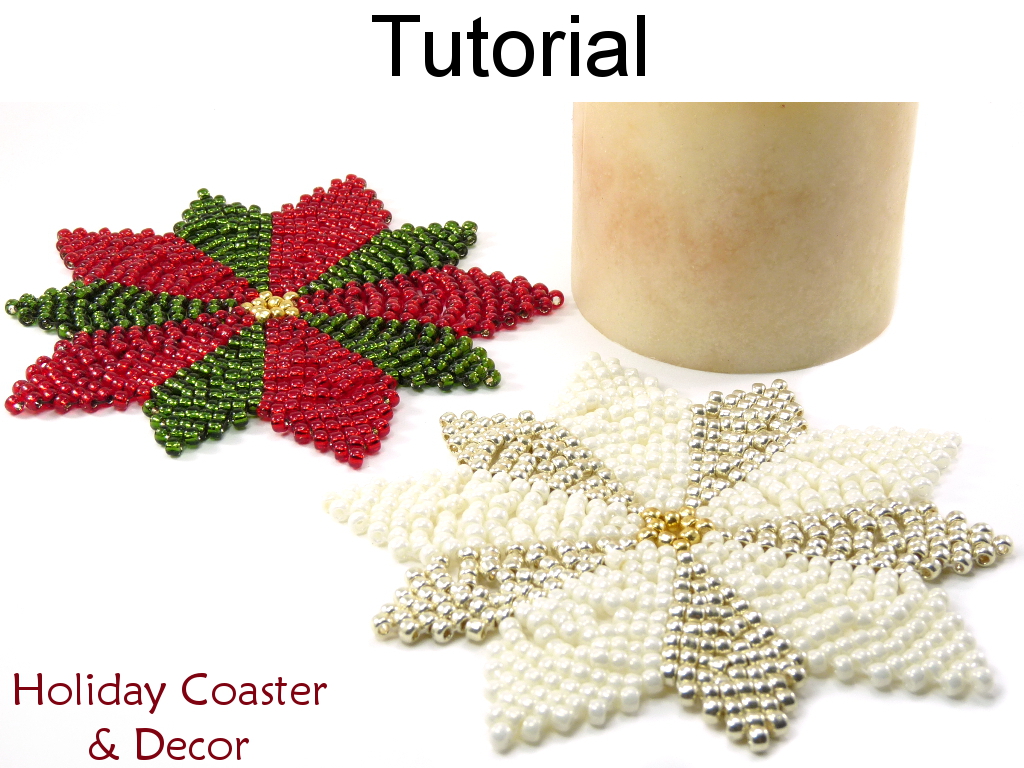 Christmas Holiday Poinsettia Snowflake Deocr - Simple Bead Patterns - Holiday Coaster And Decor #15112