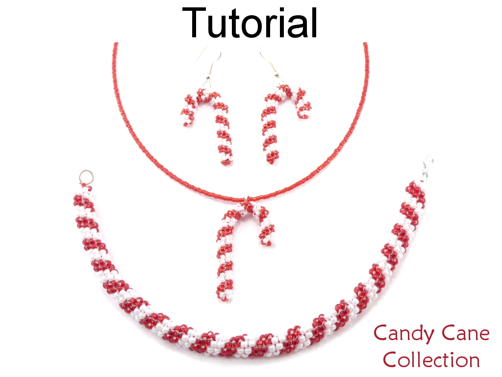 Beading Tutorial Pattern - Candy Cane Earrings Necklace Bracelet - Christmas Holiday - Simple Bead Patterns - Candy Cane Collection #16498