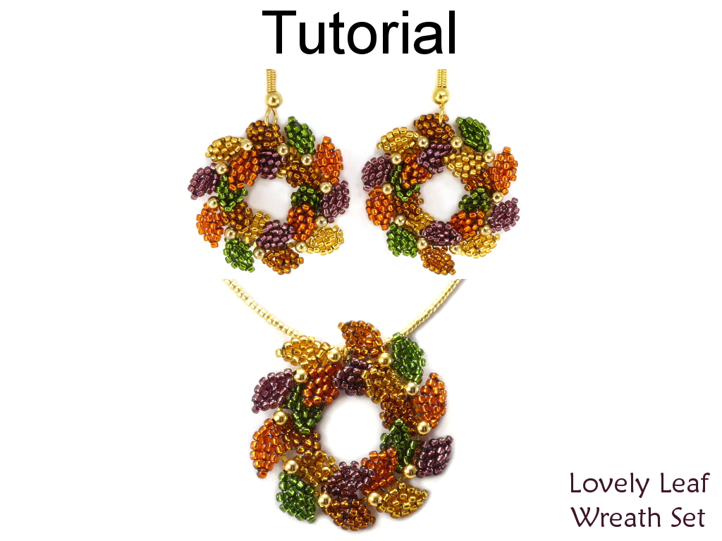 Christmas Holiday Beading Tutorial - Earrings And Necklace - Brick Stitch - Simple Bead Patterns - Lovely Leaf Wreath Set #16575