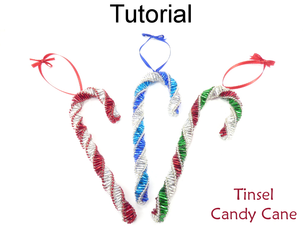 Beading Tutorial Pattern - Beaded Candy Cane Ornament - Christmas Holiday Decoration - Simple Bead Patterns - Tinsel Candy Cane #16905