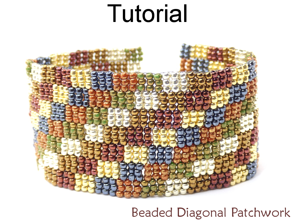 Beading Tutorial Bracelet - 3-Drop Peyote Stitch - Simple Bead Patterns - Beaded Diagonal Patchwork #17642