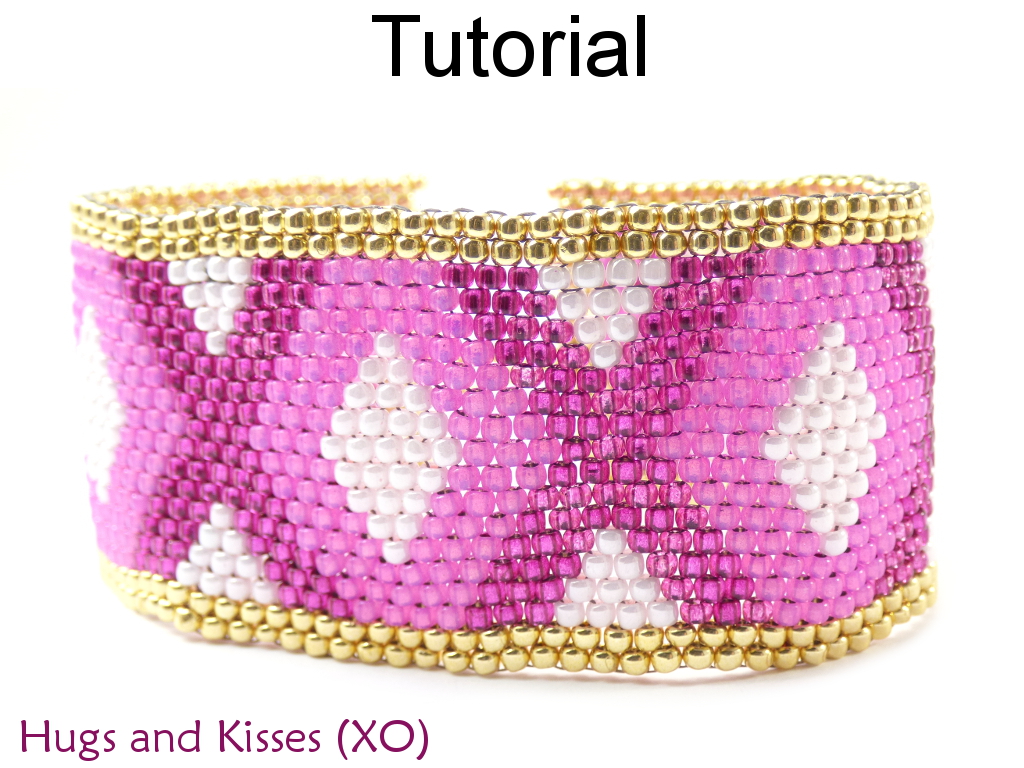 Beading Tutorial Pattern Bracelet - Valentines Love Beaded Peyote Stitch Bracelet - Simple Bead Patterns - Hugs And Kisses (x0) #17708